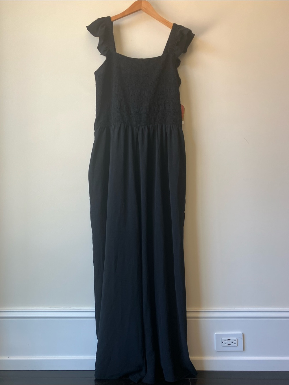 ARULA Black Maxi Jumpsuit Ruffle Straps Wide Leg Boho Flowy Style Women’s 2X NWT